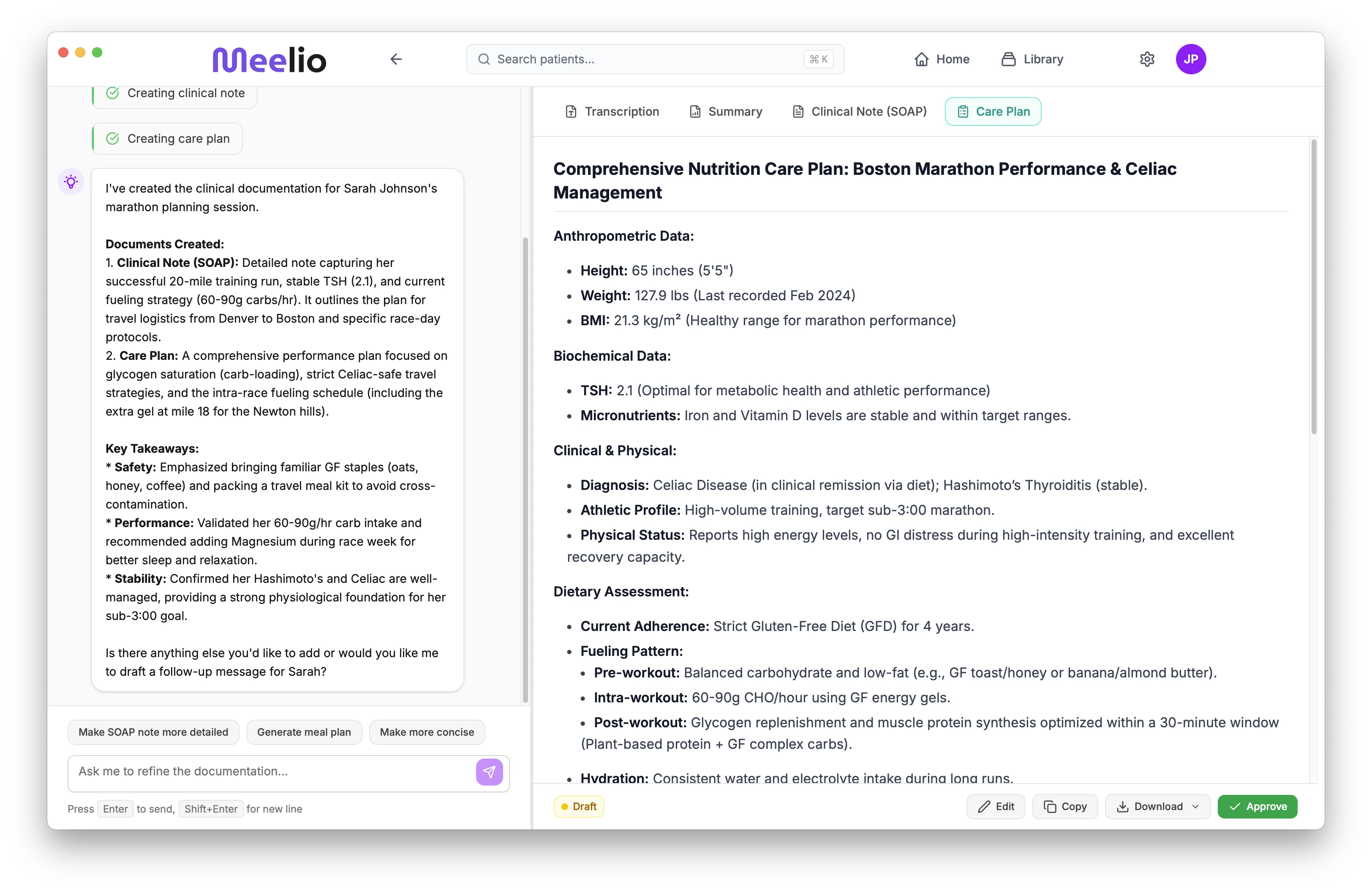 Meelio Care Plan Interface